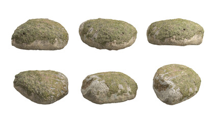 Fototapeta na wymiar Nature mossy Rock stone shape transparent background 3d rendering png file