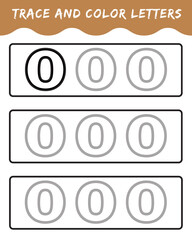 Trace letters for kindergarten and preschool kids. Write and color. Writing letters o. vector illustration.