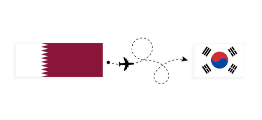 Flight and travel from Qatar to South Korea by passenger airplane Travel concept