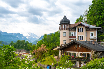 Berchtesgaden famous historic town and mountains in Nationalpark Berchtesgadener Land, Upper Bavaria, Germany