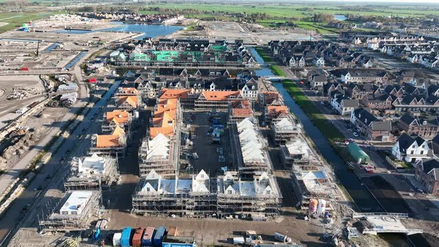 New build housing. Construction site, urban planning and layout overview. Civil project development engineering in The Netherlands. Real estate in The Netherlands. Weesp
