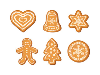 Decorated christmas gingerbread cookies icon set vector. Delicious christmas cookies and gingerbread icon set vector isolated on a white background