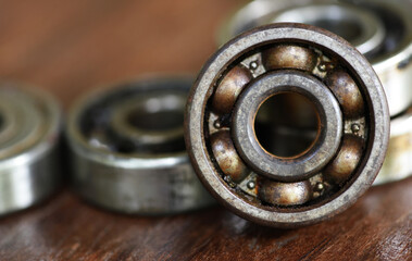 old and rusty ball bearing with  grease stain . 