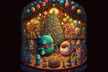 Fototapeta premium intricate arts cute dolls festive Christmas illustration and background.