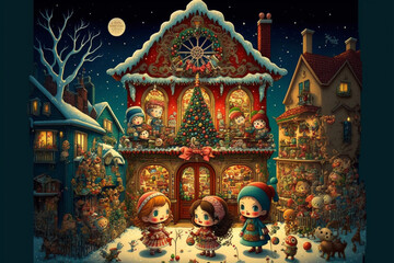 intricate arts cute dolls festive Christmas illustration and background.