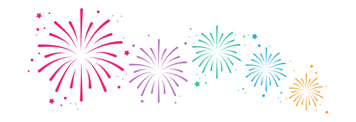 Set ofcolorful fireworks.Fireworks with stars and sparks isolated on white background.Festive fireworks in diferent colors.