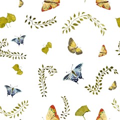 Liana butterfly leaves a cute pattern watercolor
