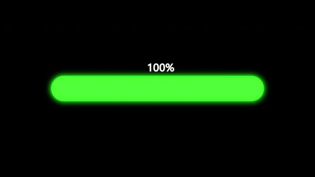 Green download progress indicator on a black background from 0 to 100%