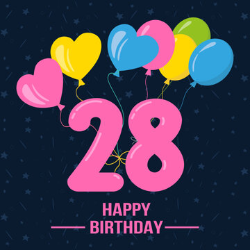 Happy 28th birthday, Happy birthday wishes cards, Birthday wishes.  vector illustration eps10
