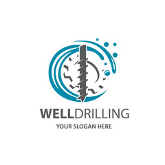 emblem of water well drilling isolated on white background
