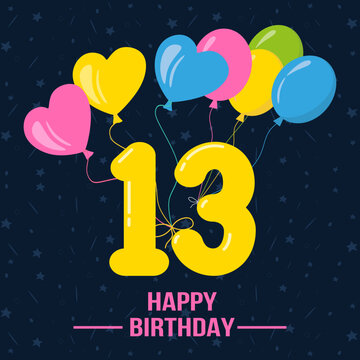 Happy 13th birthday, Happy birthday wishes cards, Birthday wishes.  vector illustration eps10