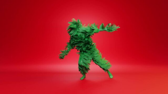 The green Christmas tree is dancing. Looping animation of Christmas tree, cartoon character, hairy monster isolated on background