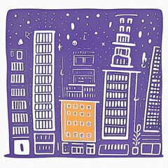 Night city illustration. Digital painting art of cartoon city at night. Trendy print or design background
