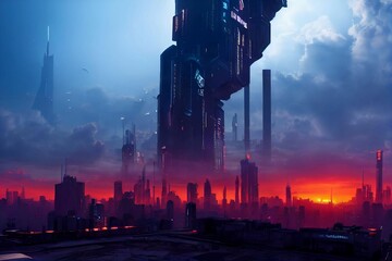 Giant mega-skyscraper in a futuristic city