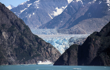 Cruise ship exploring glacier in the Tracy Arm Fjord
