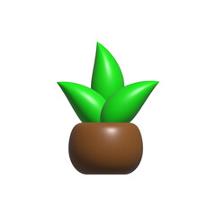 Green 3d cactus in pot. Abstract three leaf plant for natural home decor and interior with eco colorful design