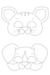 Set of coloring masks of animal characters for children. Cat and dog mask.