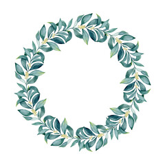 Watercolor wreath of mistletoe branches, hand drawn botanical PNG illustration on transparent background for wedding, winter, holiday, Christmas and New Year design.