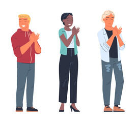 Man and Woman Character Standing Ovation Clapping His Hands as Applause and Acclaim Gesture Vector Set