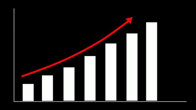 Business growth concept in allusive graphical diagram showing increase in marketing profit from sales to future goal. Finance and money 3D . white graph with red arrow on black background.