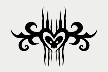 Y2k Goth Tattoo with skull. Dark aesthetic print for t-shirt, sweatshirt, and poster. Nostalgia for 00s concept. Vector Black and white illustration