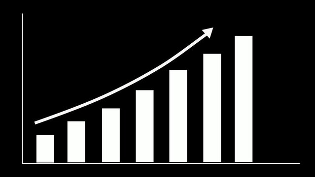 Business growth concept in allusive graphical diagram showing increase in marketing profit from sales to future goal. Finance and money 3D . white graph with white arrow on black background.