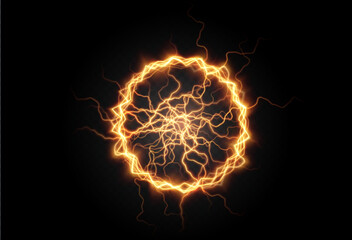 Powerful ball lightning gold png. A strong electric charge of energy in one ring. Element for your design, advertising, postcards, invitations, screensavers, websites, games.