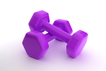 Metal and Rubber Purple Dumbbell Pair Gym Equipment on White Background - 3D Illustration
