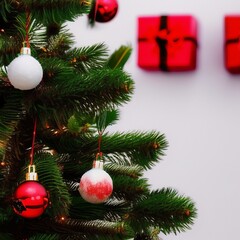 Fototapeta na wymiar Closeup of Christmas tree with light, snow flake. Christmas and New Year.png