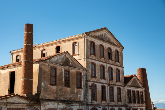 Ayvalik, Turkey - July 19, 2022 : Street view in Ayvalik. Ayvalik is an old town by the Aegean Sea. historical olive fabric