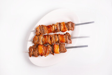 beef kebab on a white background