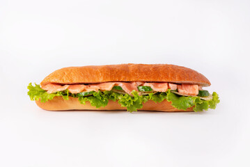 sandwich with red fish on a white background