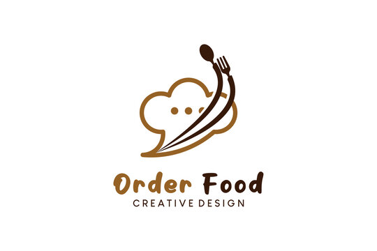 Online food logo design, food order vector illustration with creative concept
