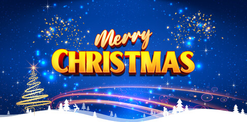 Merry Christmas banner winter landscape background and snow product display space