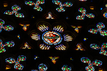 Stained glass of the cathedral of Santa María of Burgos, Castilla y León, Spain.