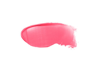 Textured trendy color viva magenta red cream gel cosmetic smudge on white background, lipstick or blush or eye shadow or nail polish smudge trendy color 