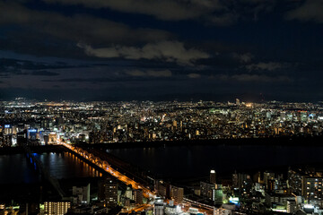 Fototapeta na wymiar Japanese tourist destinations in 2022 Night view of Osaka