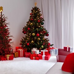 Christmas tree with red ball ornament and decoration.png