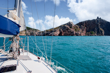 View from the yacht. Sailing the sea.
