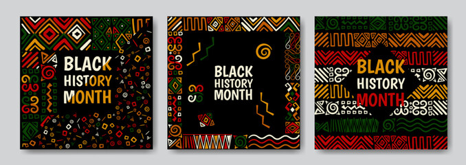 set of Abstract black history month backgrounds with patterns - obrazy, fototapety, plakaty