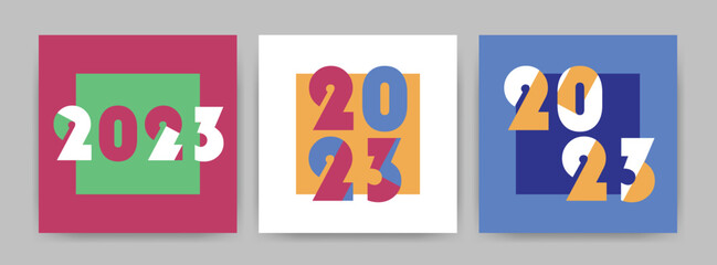 Set card 2023 Happy New Year. Design templates with typography logo 2023.