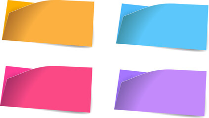 Set of colorful realistic bent papers with shadow on white background - Vector illustration