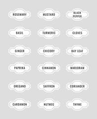 Cardboard stickers or labels for jars of spices and herbs