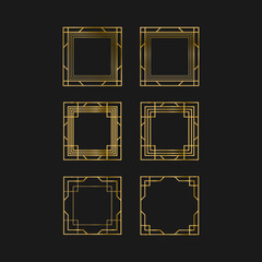 Art deco gold frames set collection decorations, Golden art deco ornaments, retro geometric ornamental frame - classic luxurious gold frames, wedding invitation, celebration event bundle