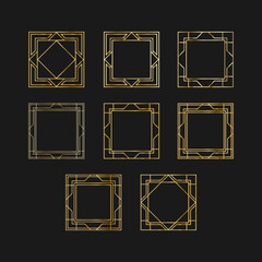 Art deco gold frames set collection decorations, Golden art deco ornaments, retro geometric ornamental frame - classic luxurious gold frames, wedding invitation, celebration event bundle