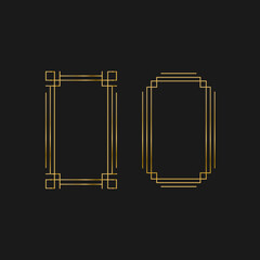 Art deco gold frames set collection decorations, Golden art deco ornaments, retro geometric ornamental frame - classic luxurious gold frames, wedding invitation, celebration event bundle