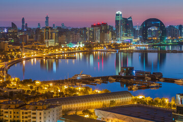 The night panoramic view of the city. Baku city at night.