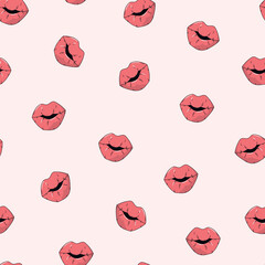 Lips seamless pattern, kisses repeat print for woman's wrapping paper, wallpaper, textile prints, scrapbooking, stationary, backgrounds, etc. EPS 10