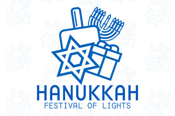Happy Hanukkah. Festival of Lights. Vector illustration. Holiday poster.