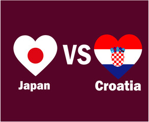 Japan And Croatia Flag Heart With Names Symbol Design Asia And Europe football Final Vector Asian And European Countries Football Teams Illustration